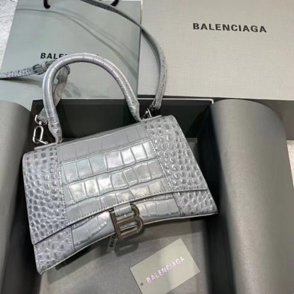 Balenciaga Women's Hourglass Small Handbag Crocodile Embossed in Gray - Image 2