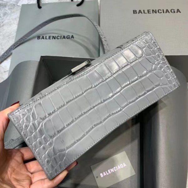 Balenciaga Women's Hourglass Small Handbag Crocodile Embossed in Gray - Image 5