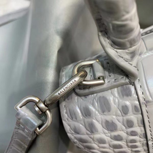 Balenciaga Women's Hourglass Small Handbag Crocodile Embossed in Gray - Image 7