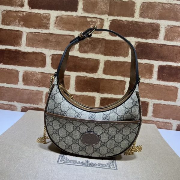 Gucci GG Half-Moon Mini Bag in Beige GG Canvas - Image 2