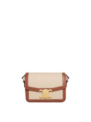 Celine Small Teen Triomphe Bag in Textile and Calfskin Natural / Tan