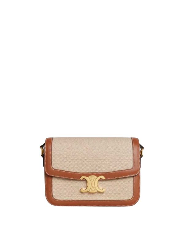 Celine Large Teen Triomphe Bag in Textile and Calfskin Natural / Tan