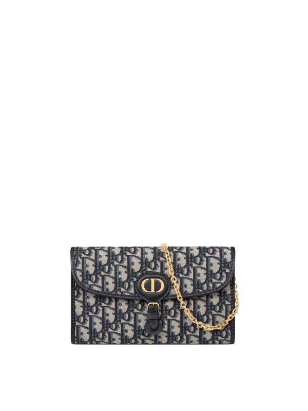 Dior Bobby East-West Pouch With Chain Blue Dior Oblique Jacquard