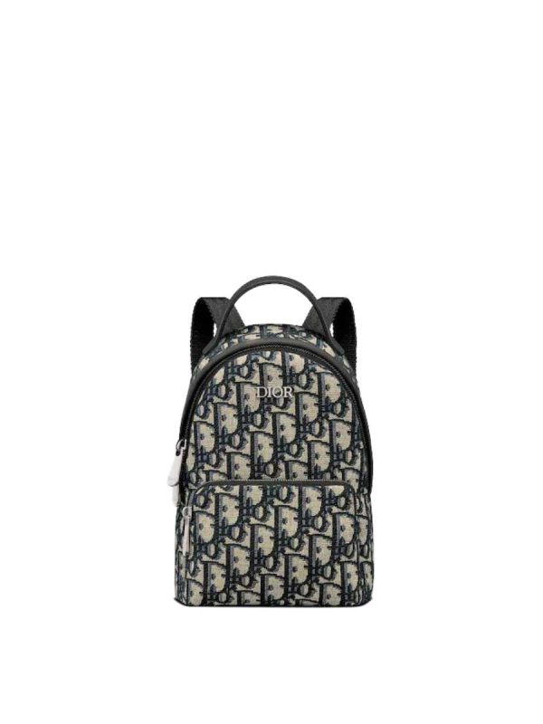 Dior Kid's Mini Rider Backpack Beige and Blue Dior Oblique Jacquard