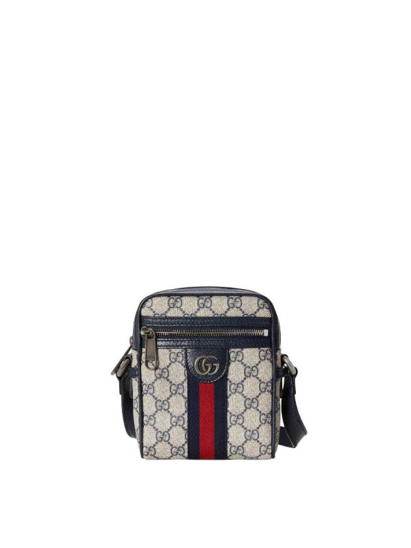 Gucci Ophidia GG Small Shoulder Bag in Beige and Blue GG Supreme Canvas