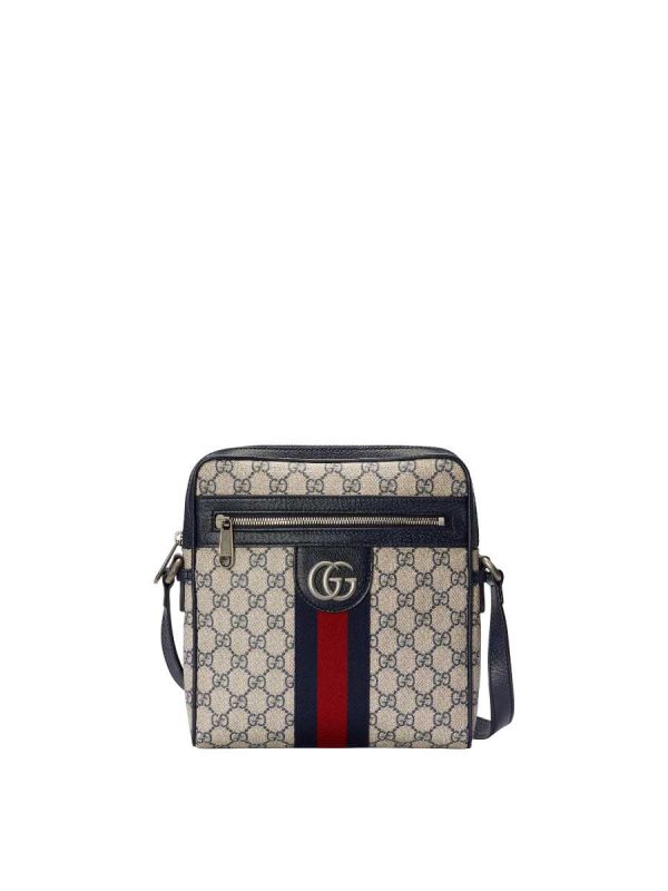 Gucci Ophidia GG Small Messenger Bag in Beige and Blue GG Supreme Canvas