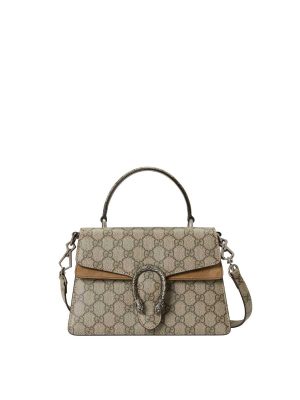 Gucci Dionysus Small Top Handle Bag in Beige and Ebony GG Supreme Canvas