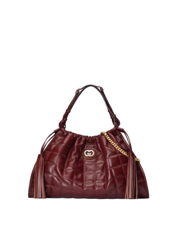 Gucci Deco Medium Tote Bag Dark Red Leather