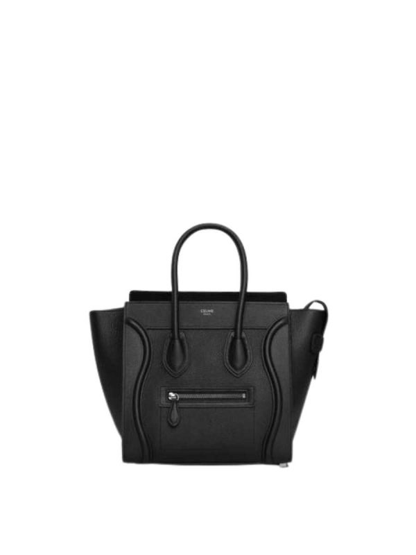 Celine Micro Luggage Handbag in Drummed Calfskin Black