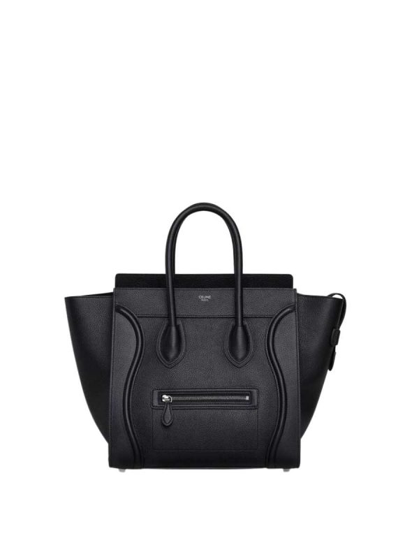 Celine Mini Luggage Handbag in Drummed Calfskin Black