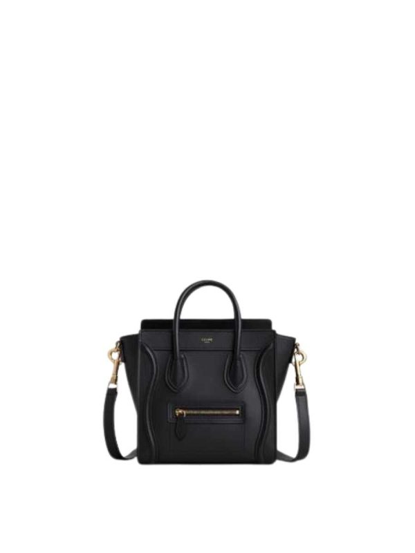 Celine Nano Luggage Bag in Drummed Calfskin Black (Gold Zipper)