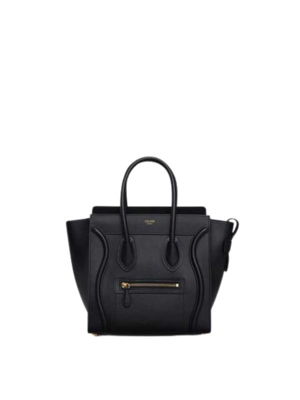 Celine Micro Luggage Handbag in Drummed Calfskin Black (Gold Zipper)