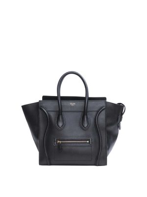 Celine Mini Luggage Handbag in Drummed Calfskin Black (Gold Zipper)