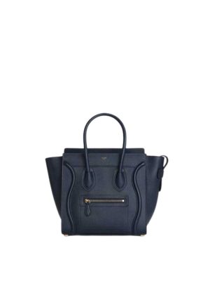 Celine Micro Luggage Handbag in Drummed Calfskin Navy Blue