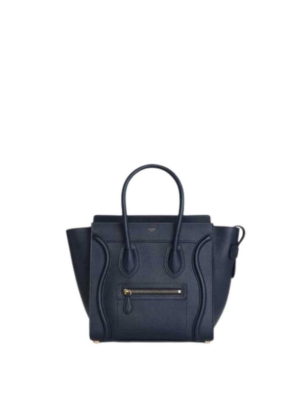 Celine Micro Luggage Handbag in Drummed Calfskin Navy Blue