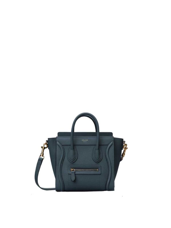 Celine Nano Luggage Bag in Drummed Calfskin Navy Blue