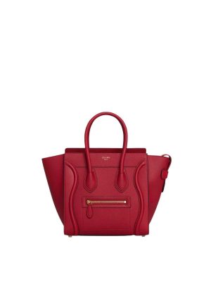 Celine Micro Luggage Handbag in Drummed Calfskin Wine Red