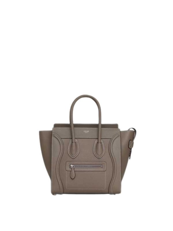 Celine Micro Luggage Handbag in Drummed Calfskin Souris