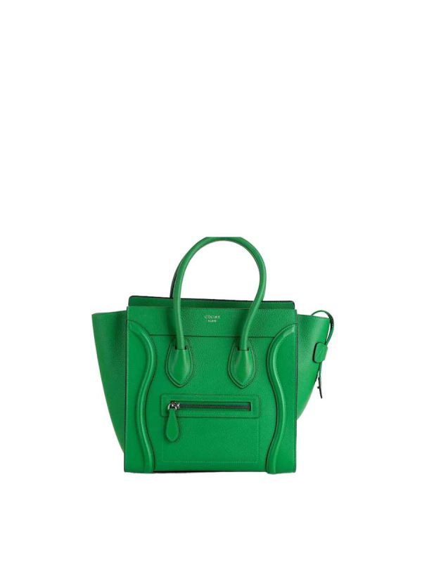 Celine Micro Luggage Handbag in Drummed Calfskin Green