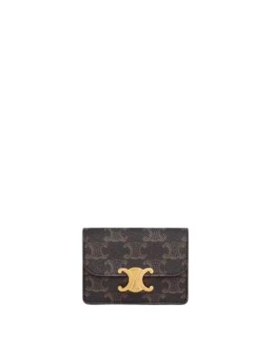 Celine Card Holder With Flap Triomphe in Triomphe Canvas Tan