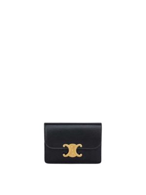 Celine Card Holder With Flap Triomphe in Triomphe Canvas Black