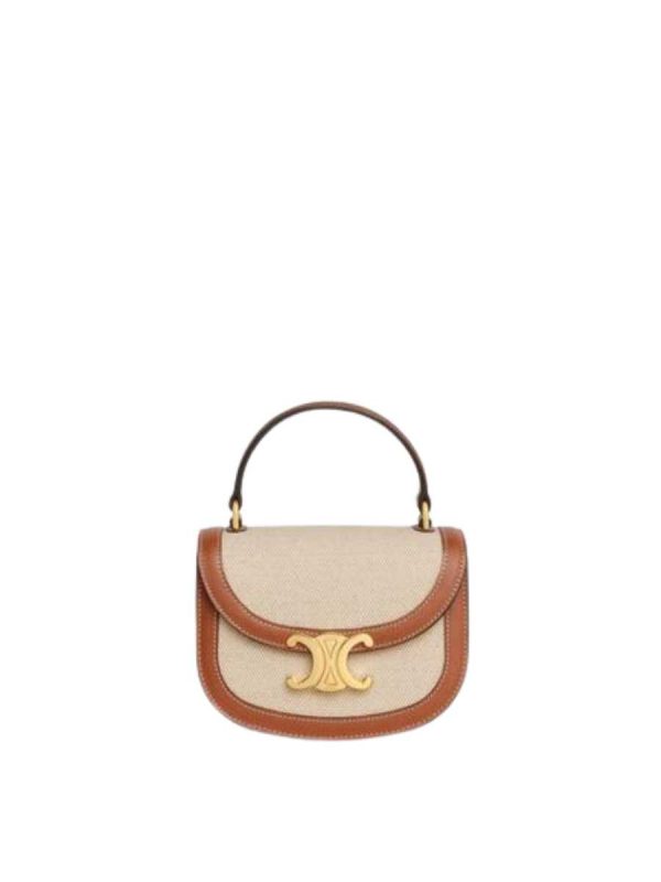 Celine Mini Besace Triomphe in Textile and Calfskin Natural / Tan