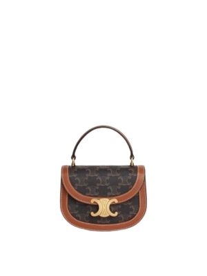 Celine Mini Besace Triomphe in Triomphe Canvas and Calfskin Tan