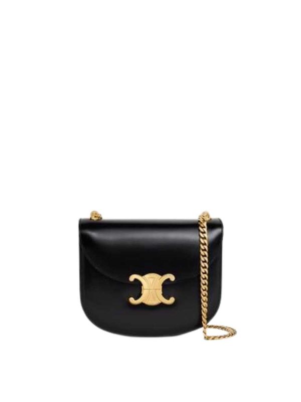 Celine Teen Chain Besace Triomphe in Shiny Calfskin Black (Gold Chain)