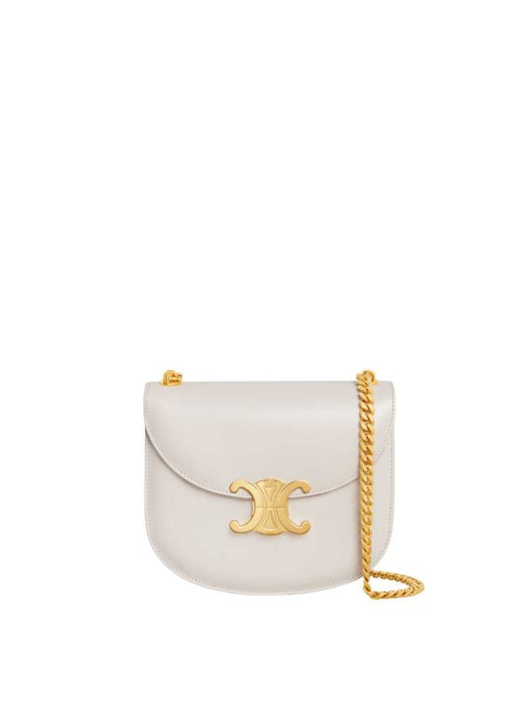 Celine Teen Chain Besace Triomphe in Shiny Calfskin Rice White Rice