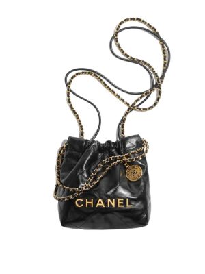 Chanel 22 Mini Handbag Shiny Calfskin & Gold-Tone Metal in Black