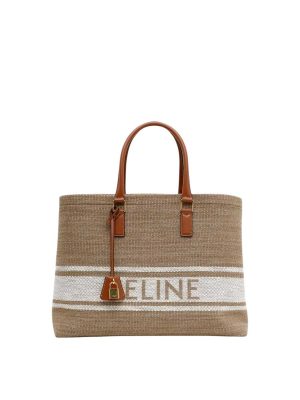 Celine Horizontal Cabas Bag In Textile With Logo Print in Natural