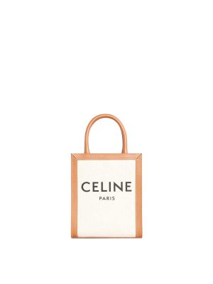 Celine Mini Vertical Cabas in Canvas with Celine Print and Calfskin