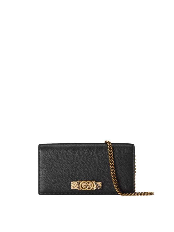 Gucci Chain Wallet with Interlocking G Python Bow in Black Leather