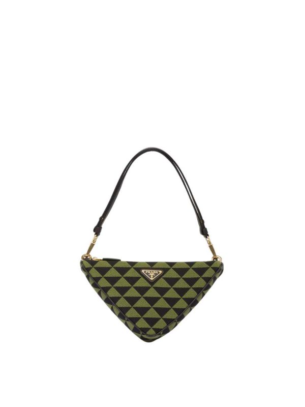 Prada Symbole Leather and Fabric Mini Bag in Black Green