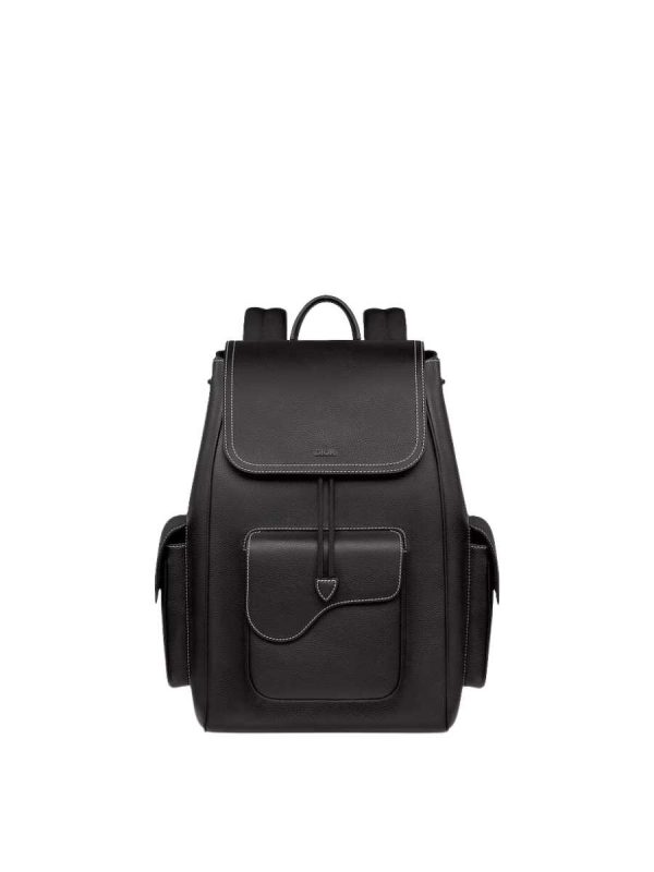 Dior Essentials Saddle Backpack in Black Grained Calfskin