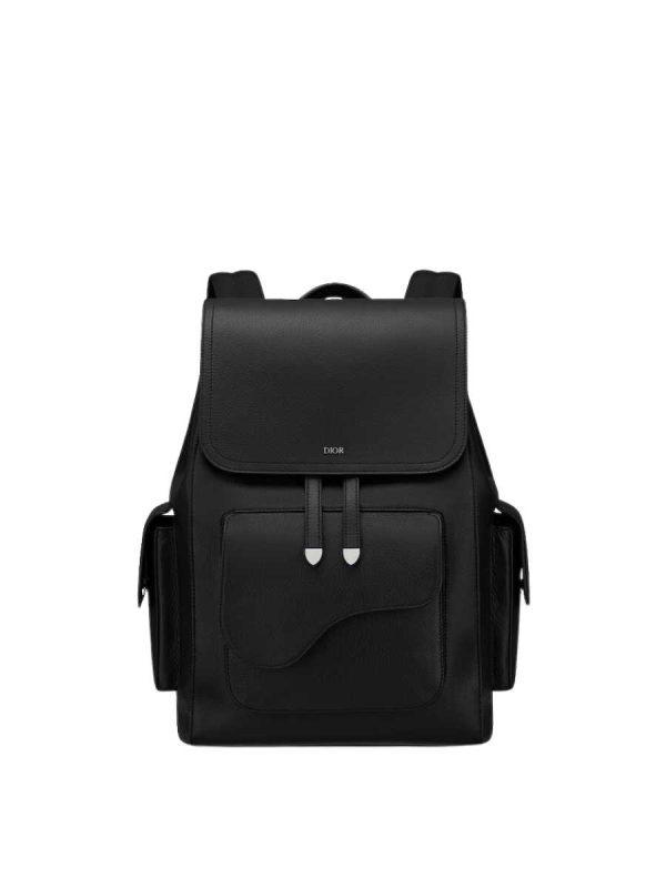 Dior Essentials Saddle Backpack in Black Grained Calfskin