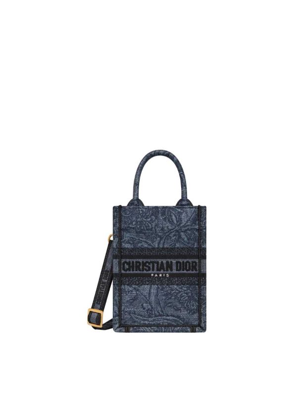 Dior Mini Dior Book Tote Phone Bag in Denim Blue Albero della Vita Embroidery