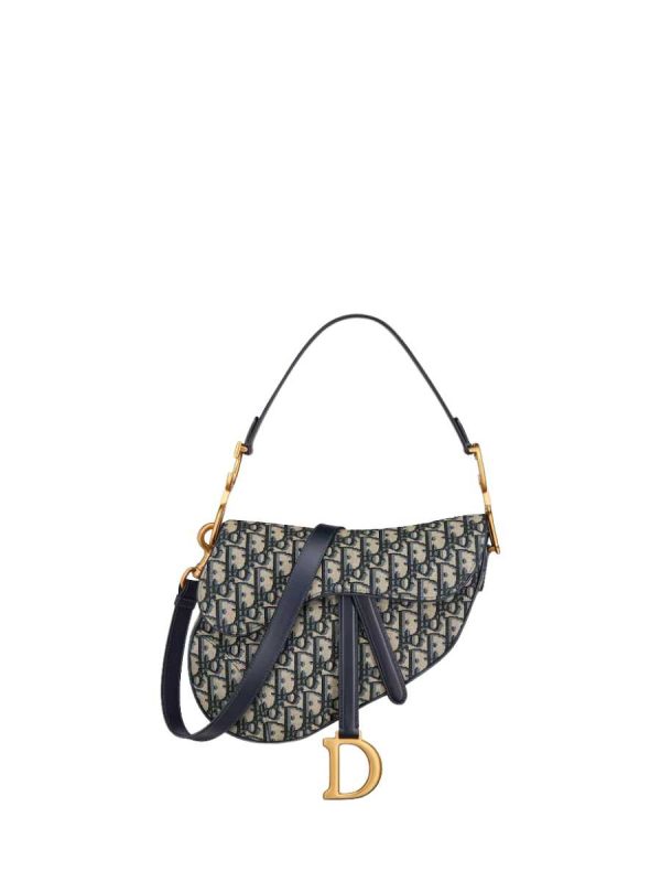 Dior Saddle Bag with Strap in Blue Dior Oblique Jacquard