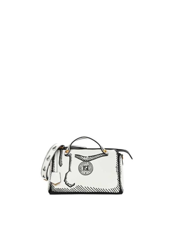 Fendi Medium Printed By The Way Boston Bag in White