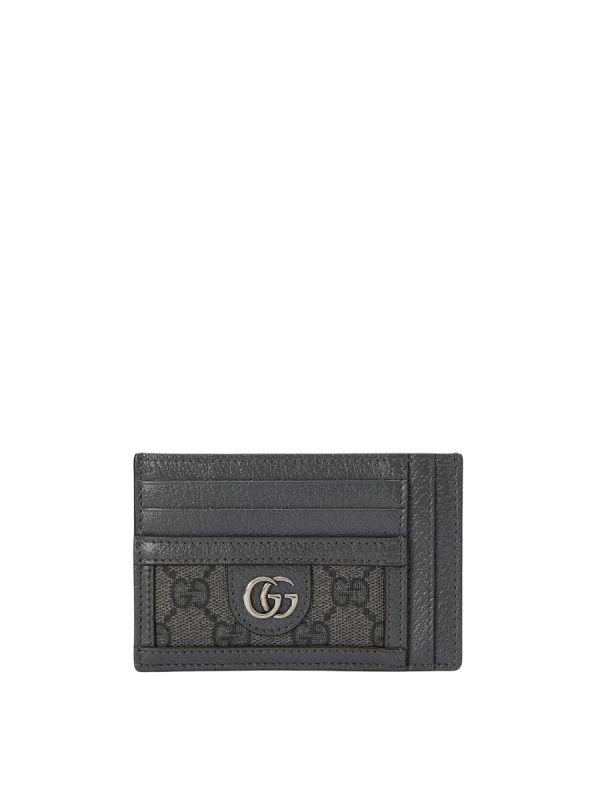 Gucci Ophidia Card Case in Grey and Black GG Supreme Canvas