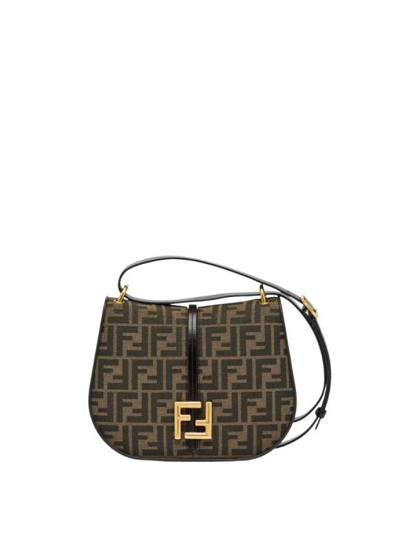 Fendi C’mon Medium Brown FF Jacquard Fabric and Leather