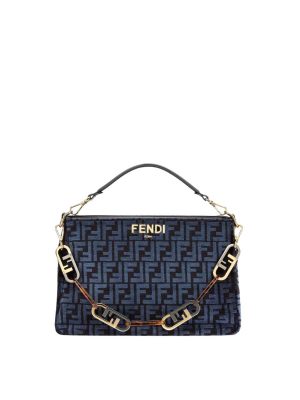 Fendi O'Lock Zip in Dark Blue Tapestry Fabric Bag