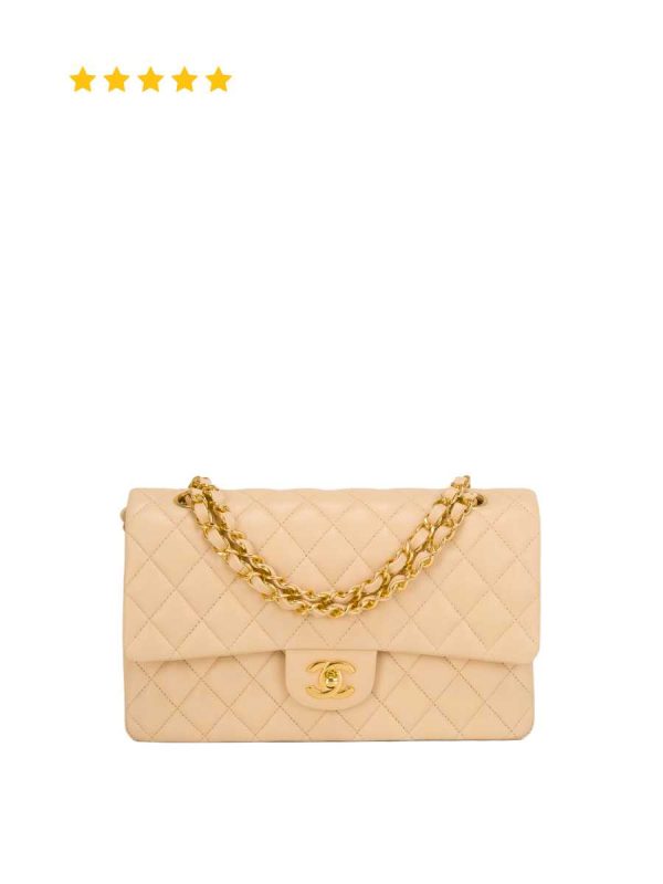 [TOP TIER] Chanel Classic Flap Bag Medium in Beige Lambskin Gold Hardware