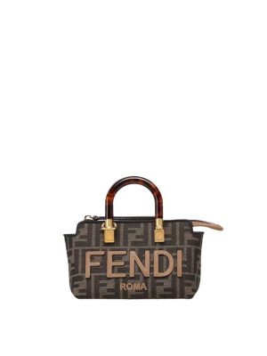 Fendi By The Way Mini Small Brown FF Fabric Boston Bag