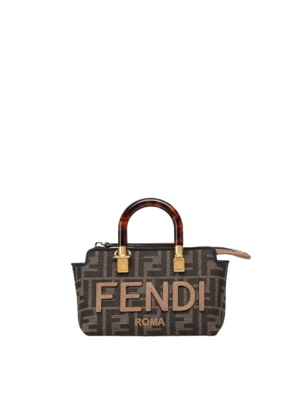 Fendi By The Way Mini Small Brown FF Fabric Boston Bag