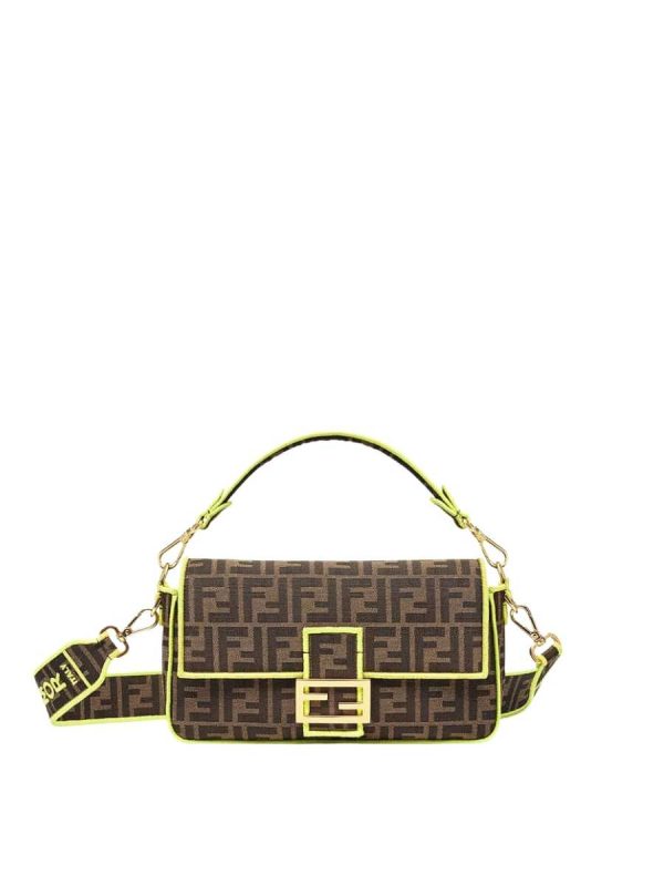 Fendi Baguette Jacquard FF Fabric Bag with Yellow Trim