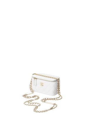 Chanel Clutch with Chain in Grained Shiny Calfskin & Gold-Tone Metal White