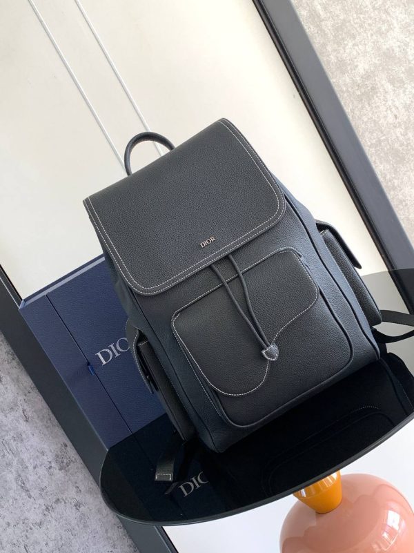 Dior Essentials Saddle Backpack in Black Grained Calfskin - Image 2