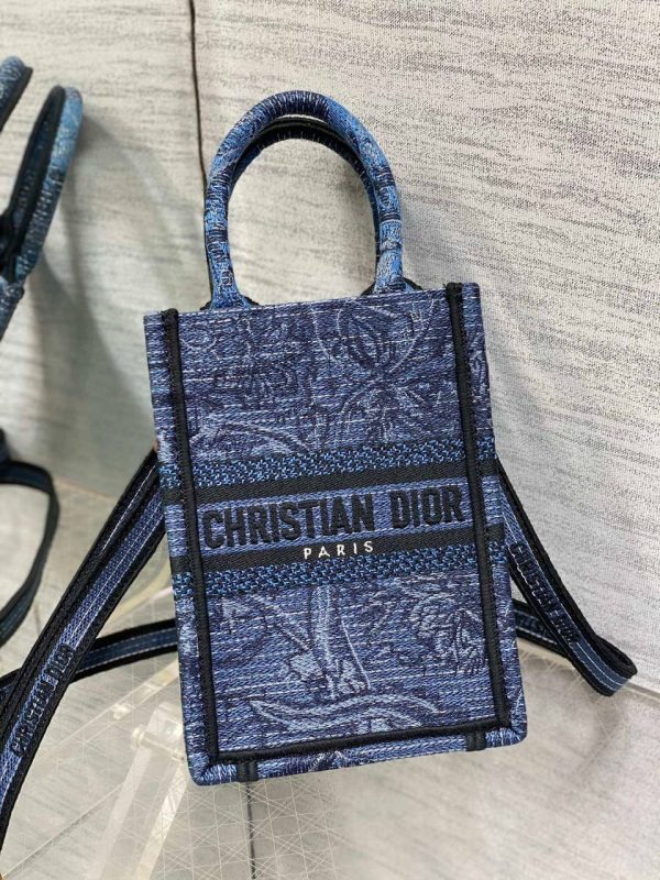 Dior Mini Dior Book Tote Phone Bag in Denim Blue Albero della Vita Embroidery - Image 3