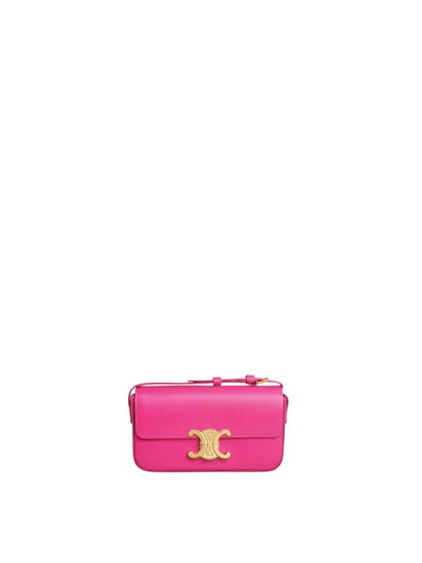 Celine Triomphe Shoulder Bag in Shiny Calfskin Bright Pink